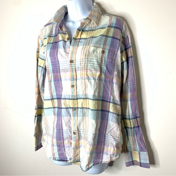 Aritzia TNA Plaid Button Down Shirt Classic Fit Yellow Purple Size Small - Picture 16 of 16